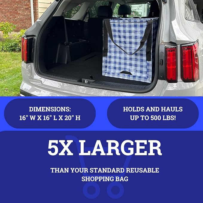 DURASACK Heavy Duty Storage Tote Bag 22-Gallon, Gingham Blue | Rugged Woven Polypropylene Moving Bag, Reusable Self-Standing Design, Holds up to 500 Pounds - Image 5