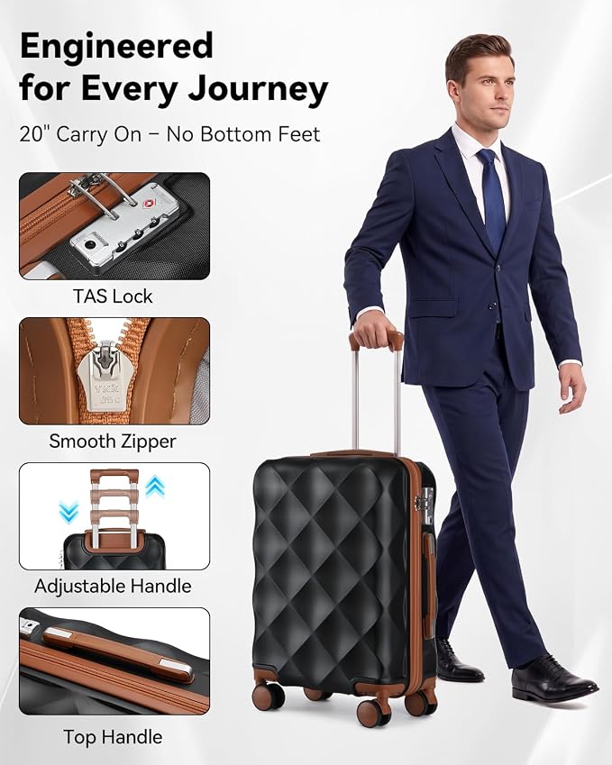Somago 2 PieceLuggage Set (20"/24") with Duffel Bag and Toiletry Bag, Carry On Luggage Airline Approved with YKK Zipper TSA Lock ABS Hardside Luggage Spinner Wheels - Image 6