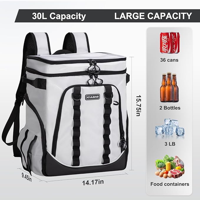 Beach Cooler Backpack for Men 36cans Insulated Backpack Cooler Lunch Bag for Women Camping Hiking Picnic Travel for 18 Hours Cooling 30L - Image 2