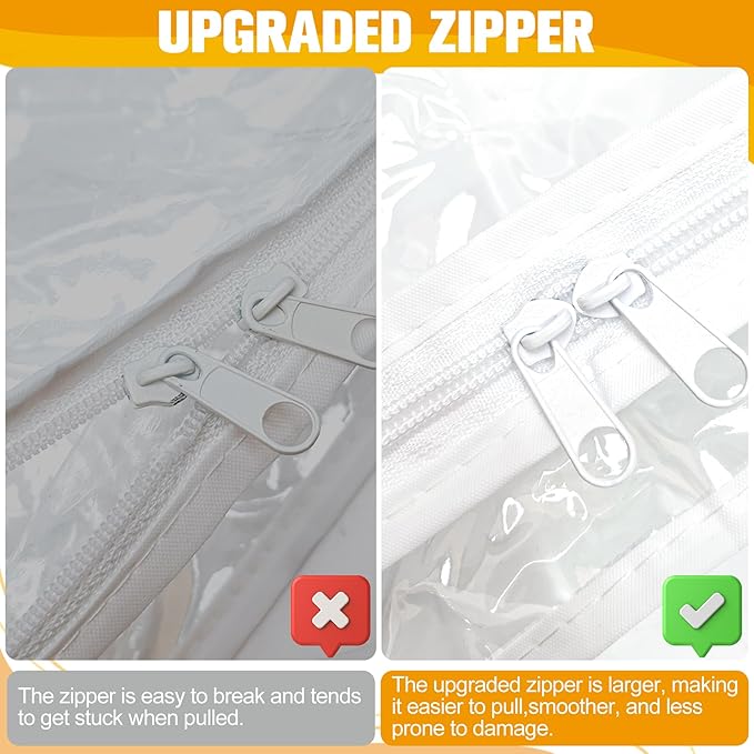Kikerike Plastic Storage Bags with Easy-Glide Zipper, Pack of 6, Durable Clear Vinyl Zippered Storage Bags for Clothes Sweaters Comforters Blankets Sheets Bedding (18 x 15 x 9 Inch, White) - Image 4