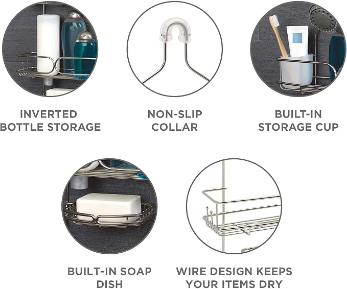Zenna Home Shower Caddy Hanging Bathroom Organizer, Stainless Steel Shower Rack with 2 Shelves and Built in Hooks, Rustproof Over Shower Head Storage System, Stainless Steel - Image 4