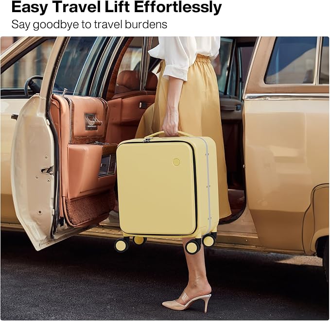 mixi 17x14x9 Carry On Luggage Underseat PC Hard Shell Suitcase Top Opening Aluminum Frame Travel Suitcases with Wheels, Lark Yellow - Image 2