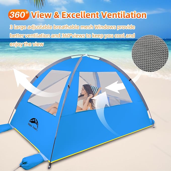 Happy Travel Beach Tent, UPF 50+ UV Protection Sun Shade Shelter for 3/4/5/6/7/8 Person, Portable Beach Canopy for Family & Baby, Lightweight & Easy Setup Beach Cabana with 3 Ventilation Mesh Windows - Image 5
