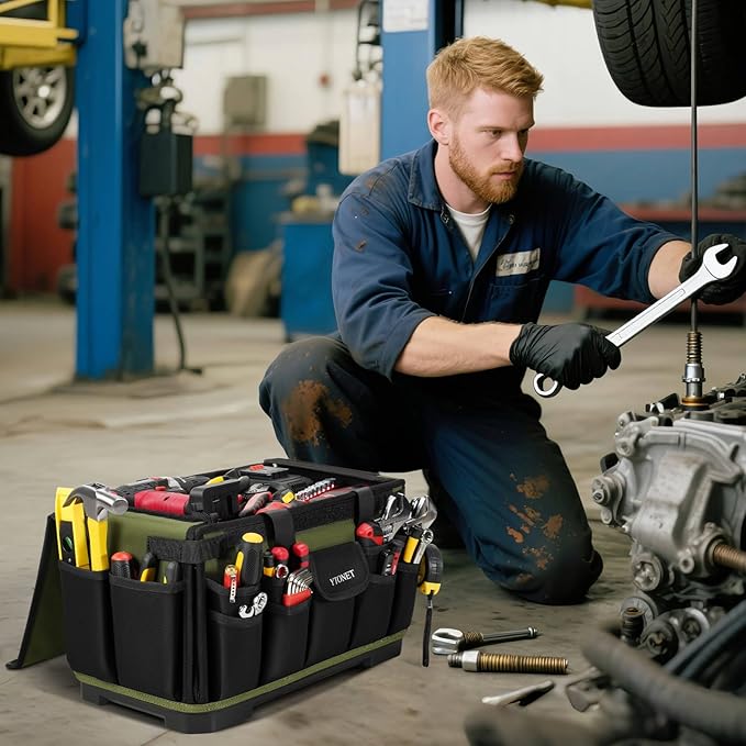 Heavy Duty Tool Bag 18-Inch, Extra Large 46 Pockets Electrician Tool Bag for men with Hard Bottom & Waterproof Pocket, 1680D Tear-Proof Toolbox Organizer for HVAC Mechanic, Father Dad Birthday Gift - Image 6