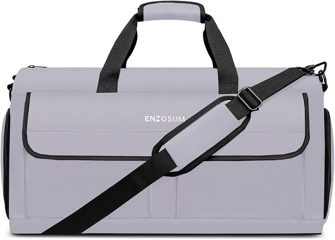 Travel Garment Bag Suit Bags for Men with Shoulder Strap & Shoes Compartment, Water Resistant Carry On Garment Duffle Bag - 2 in 1 Hanging Suit Garment Bags for Travel, Grey by ENZOSUM