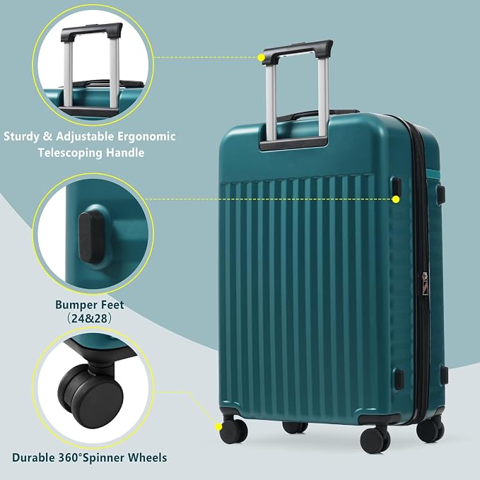Merax 3 Piece Luggage Sets, Hardside Lightweight Carry on Suitcase | Durable Expandable Luggage with Travel Bags Spinner Wheels and TSA Lock,Dark Green - Image 3