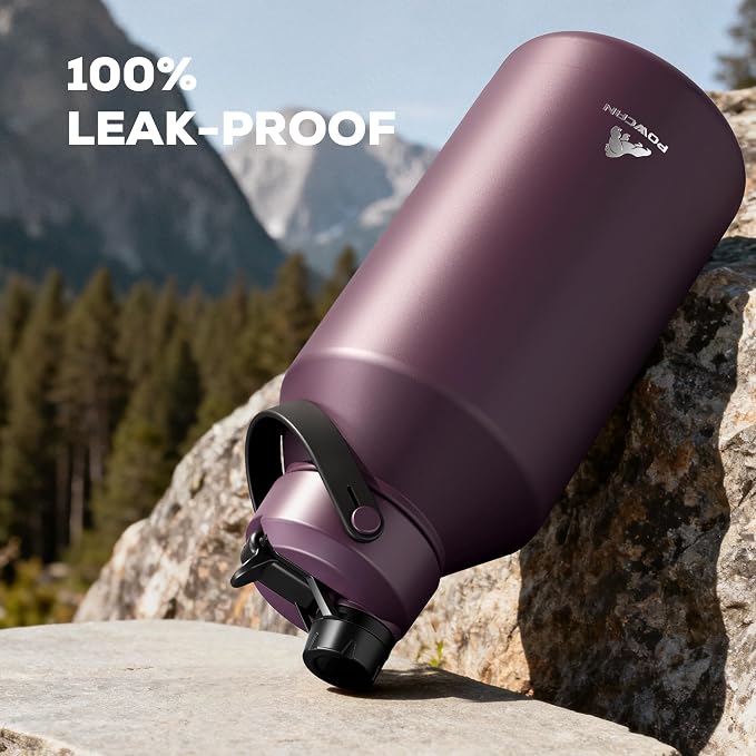 POWCAN 64 oz Insulated Water Bottle with 2-in-1 Straw & Spout Lid, Leakproof, Top Handle, Keep Cold 48H, BPA-Free, Brush, Metal Water Bottle with Carrier Bag for Work, Sports, Travel and Gym (Plum) - Image 7
