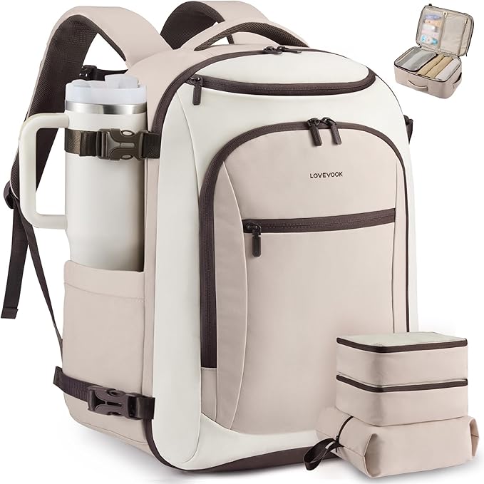 LOVEVOOK Travel Backpack for Women & Men, Airline Approved Carry On Bag | TSA Personal Item Backpack with 3 Packing Cubes,Waterproof Weekender Bag ,Laptop Backpack 5 Compartments for Business Travel by LOVEVOOK