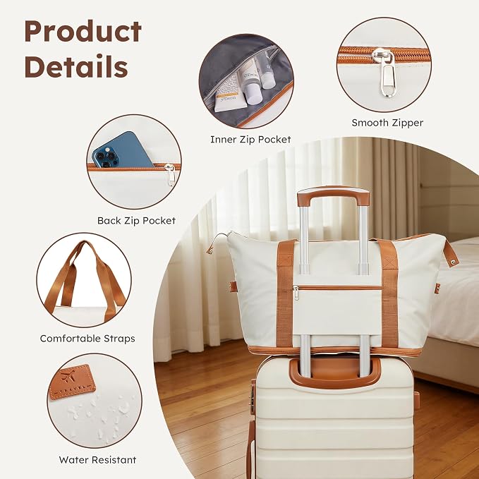 Suitour Luggage Sets 6 Piece, 20-inch Carry-on and 24 inch28 inch Checked Suitcase Set with Cosmetic Case and Expandable Travel Duffle Bags Set(Beige Tan) - Image 7