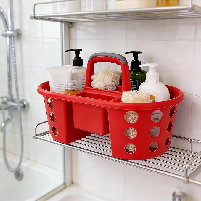 SIMPLYKLEEN Large Shower Caddy Portable 2PC - Made in USA Plastic Jumbo Size Dorm Storage Candy Tote with Handle Shower Organizer for Bathroom, Pantry, Kitchen, College Dorm, Green/Red - Image 5