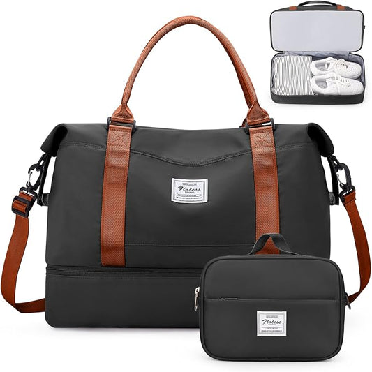 Weekender Bags for Women, Carry-On Overnight Travel Duffel Bag | Travel Bag with Shoes Compartment & Toiletry Bag, Extra Large by SYCNB