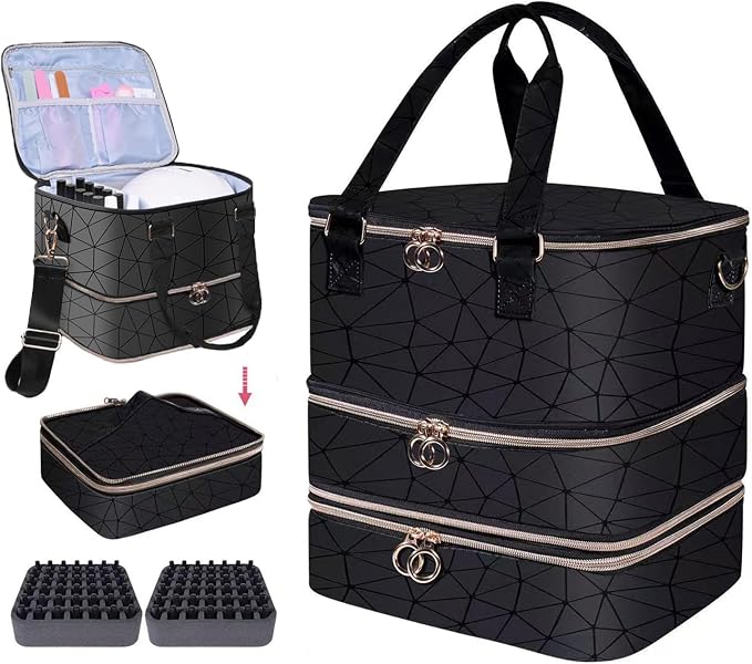 Nail Polish Organizer Case,3 Layer Nail Polish Organizer Bag Holds 84 Bottles (15ml/0.5 fl.oz) Nail Supplies Organizer,Nail Bag PU Leather Nail Carrying Nail Kit Supplies Organizer Case (Black) by Unknown