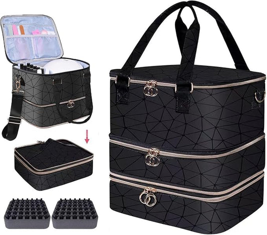 Nail Polish Organizer Case,3 Layer Nail Polish Organizer Bag Holds 84 Bottles (15ml/0.5 fl.oz) Nail Supplies Organizer,Nail Bag PU Leather Nail Carrying Nail Kit Supplies Organizer Case (Black) by Unknown