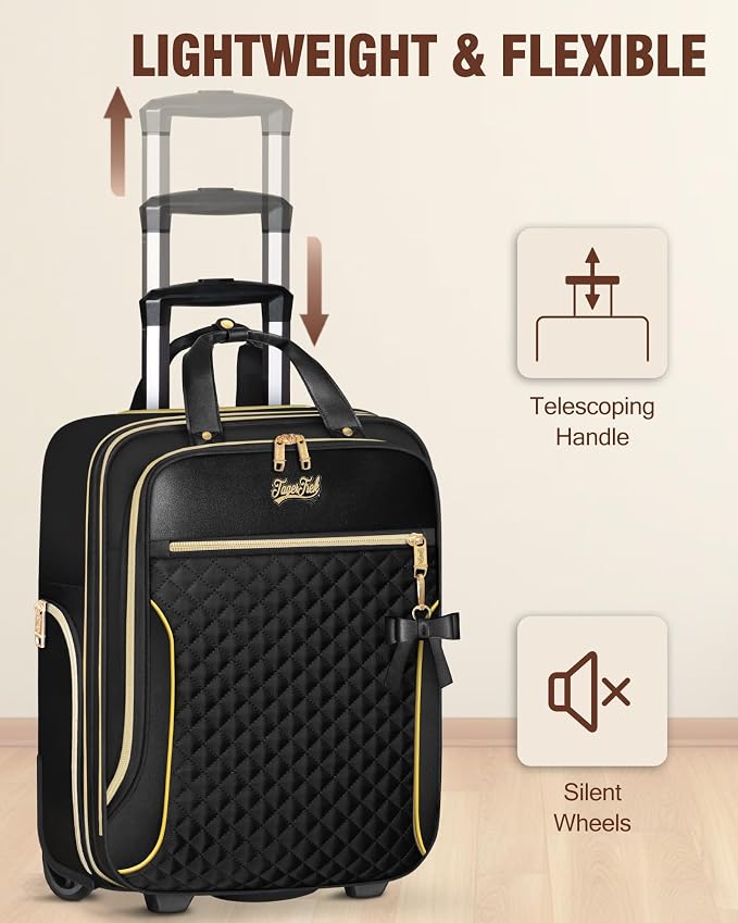 Underseat Carry On Luggage with 2 Wheels, Airline Approved Personal Item Suitcase with Multiple Compartments, Lightweight Softside Under Seat Carry-on Suitcases for Women Travel Business, Black - Image 3