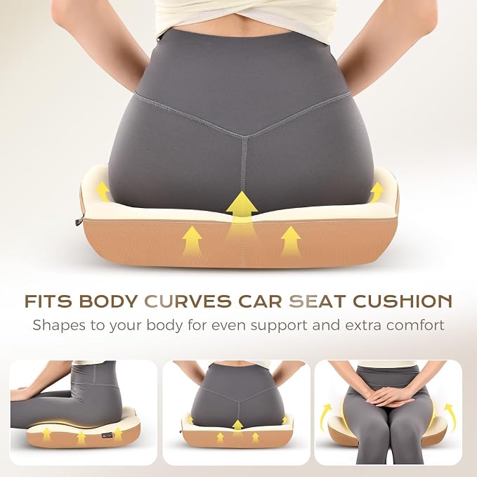 Coverado Truck Seat Cushion and Lumbar Support Headrest Pillow Memory Foam Ergonomic Car Cushion Back Neck Support Pillow Sciatica & Back & Tailbone Pain Relief Car Cushions for Driving Coffee&Beige - Image 5