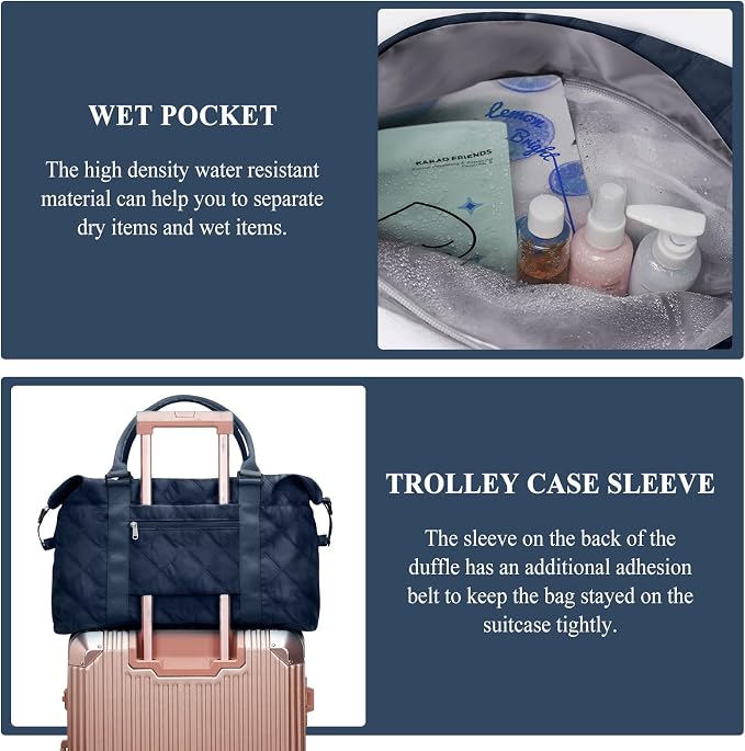 Travel Duffel Bag, Carry On Overnight Weekender Bags for Women | Travel Bag with Wet Pocket & Trolley Sleeve, For Spirit Airlines 18x14x8 Personal Item Bag - Image 6