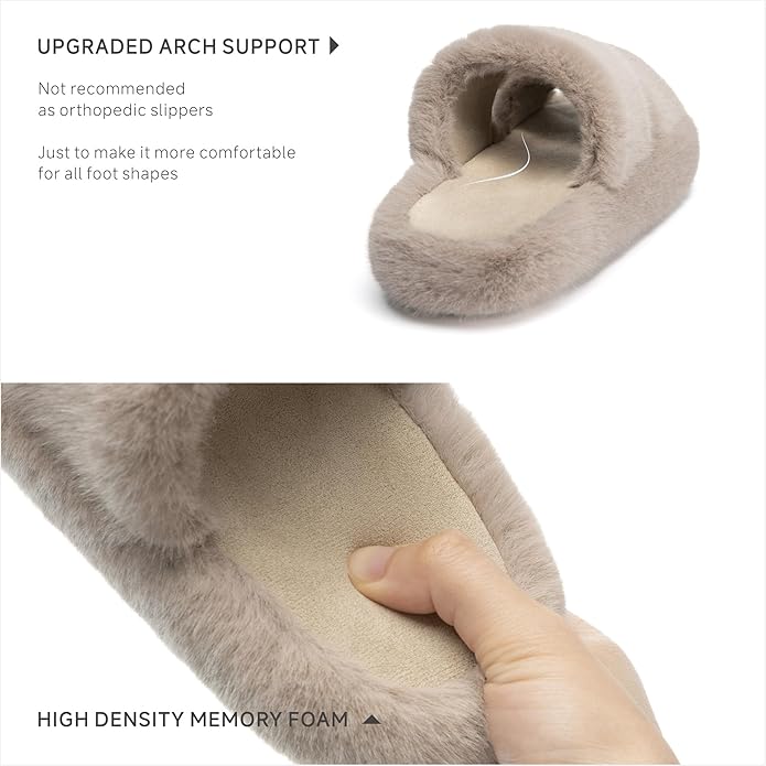 Chantomoo Women's Memory Foam Fuzzy Comfy Faux Fur House Shoes - Furry Bedroom Indoor Open Toe Slippers with Two Bands - Trendy Gift Slippers