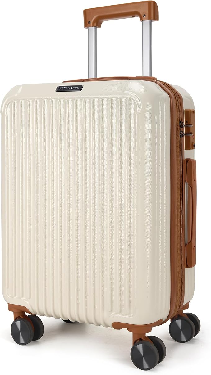LIGHT FLIGHT Carry On Luggage 22x14x9 Airline Approved, Beige and Brown | Airline Approved, Durable Hard Shell with Wheels, Expandable Hardside, Lightweight, TSA Lock by LIGHTFLIGHT
