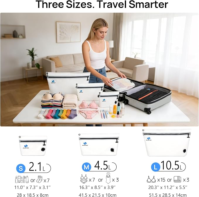 Zurligi Travel Vacuum Bags Kit with Pump, 6-Pack(S/M/L) for Underwear | Anti-rip Waterproof Vacuum Seal Bags with Detachable Carabiner for Bras, Socks, Toiletries and Carry-on Luggage & Travel Gear - Image 6