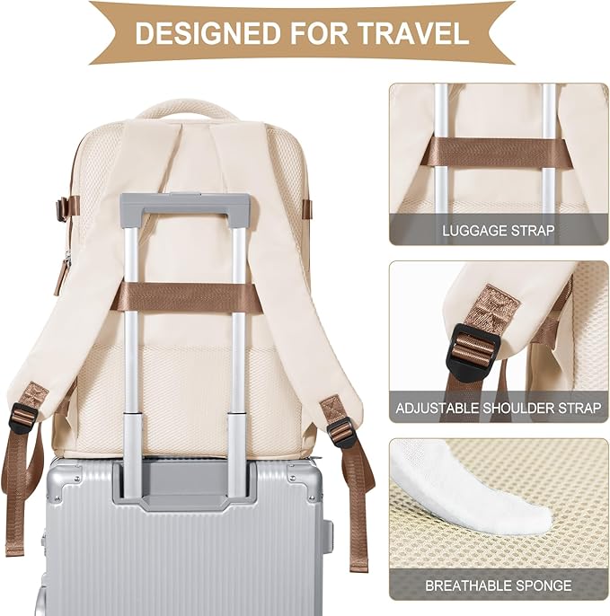 coowoz Travel Backpack For Women Men,Carry On Backpack,Hiking Backpack Outdoor Sports Rucksack Casual Daypack travel essentials(Beige Brown) - Image 6