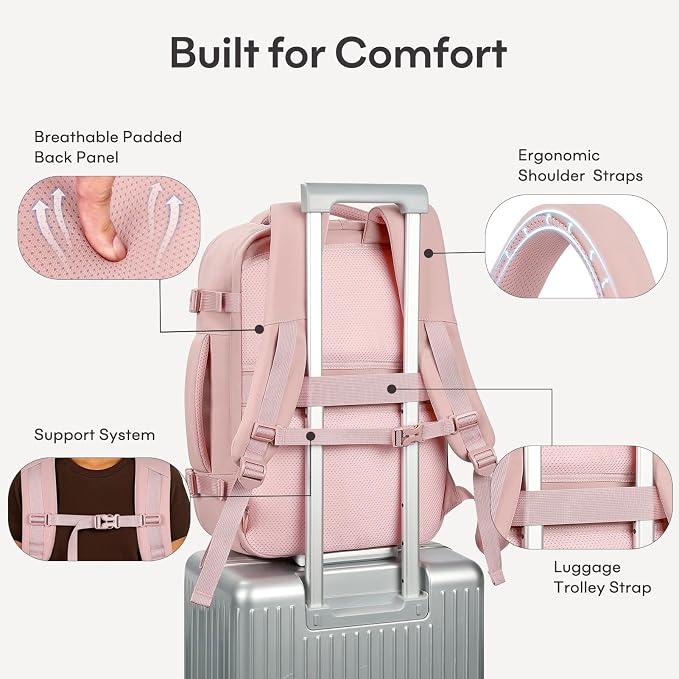 mibasies 30L Travel Backpack for Women & Men: Flight Approved Carry On Backpack, TSA Personal Item Bag with Water Bottle Pocket, Weekender Essentials Backpacks fits 15.6" Laptop - Pink - Image 8