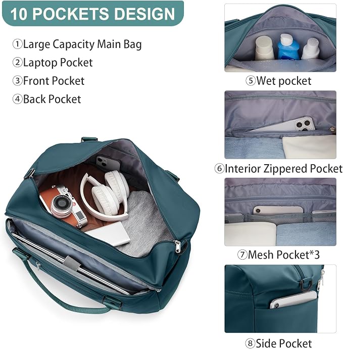 Travel Duffel Bag, Carry On Overnight Weekender Bags for Women | Travel Bag with Wet Pocket & Trolley Sleeve, For Spirit Airlines 18x14x8 Personal Item Bag - Image 4