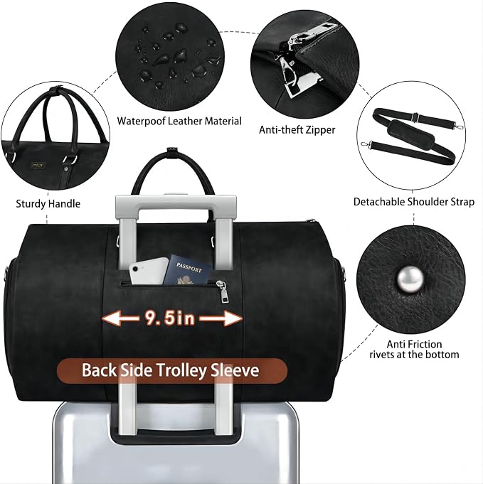 Garment Bag for Travel, Convertible Carry on Garment Duffel Bag for Men 3Pcs Weekender Bag 2 in 1 Hanging Suitcase Suit Bag - Image 6