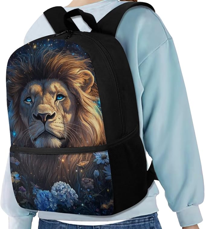 Aesthetic Lion Backpack for Kids Girls Backpack with Lunch Box Water Bottle Bag and Big Pencil Case 4PCS Set Sturdy Elementary Bookbag with Front Pocket for School 17" Lightweight School Bag - Image 2