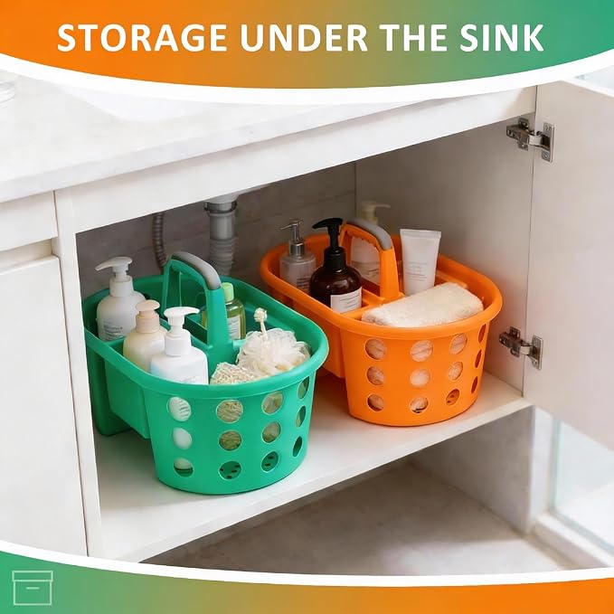 SIMPLYKLEEN Large Shower Caddy Portable 2PC - Made in USA Plastic Jumbo Size Dorm Storage Candy Tote with Handle Shower Organizer for Bathroom, Pantry, Kitchen, College Dorm, Green/Orange - Image 10