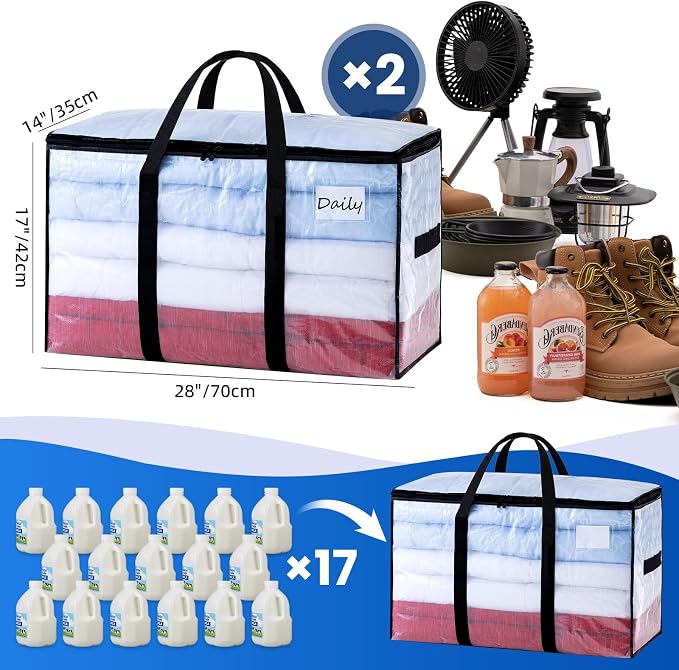 TAILI Extra Large Moving Bags, 2 Pack Clear Heavy Duty Totes For Storage with Visible Window, Wrap Around Handles, Storage Bags for Space Saving, Alternative to Moving Boxes - Image 6