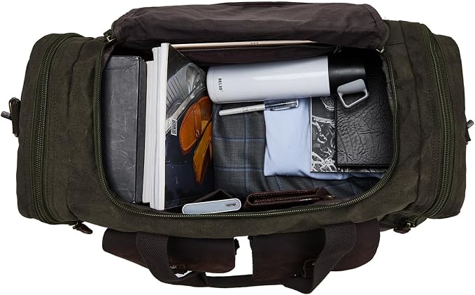 Waxed Canvas Duffel Bag with Shoe Compartment | Waxed Canvas Travel Bag for Men, Genuine Leather Trim, Shoe Compartment, Front Pockets, Weekend, Overnight and Carry-On Use - Image 4