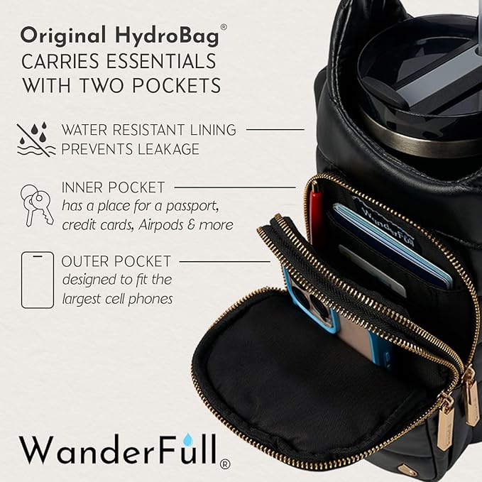 WanderFull HydroBag Handle®, Vegan Leather Hands-Free Crossbody 40 Oz Water Bottle Carrier w/Strap Bundle - Image 6