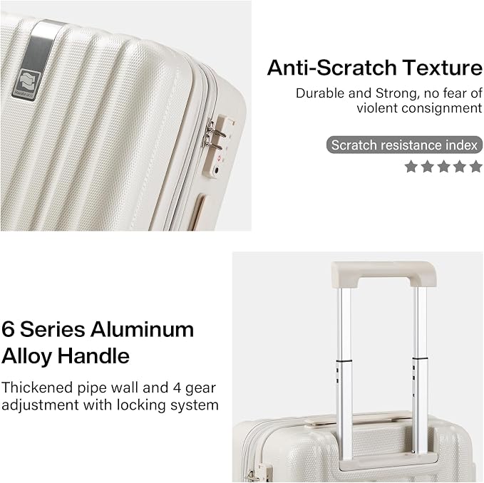 Hanke Expandable Hard Shell Luggage Sets 2 piece Carry On Luggage with Wheels Suitcases Lightweight Checked Travel Luggage Rolling Large Suitcase Travel Luggage Bag Woman Men 20/29 Inch(Ivory White) - Image 8
