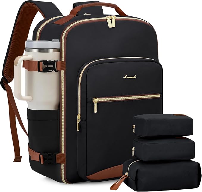 LOVEVOOK 50L Travel Backpack for Women & Men, Airline Approved Carry On Luggage with 3 Packing Cubes, TSA Overnight Bags, Waterproof Personal Item Bag, Weekender Essentials Backpacks fits 17" Laptop by LOVEVOOK