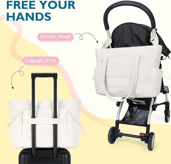 mommore Diaper Bag Tote with Stroller Organizer Puffer Bag Large Capacity Baby Bag with Changing Pad for Travel, Hospital - Image 7