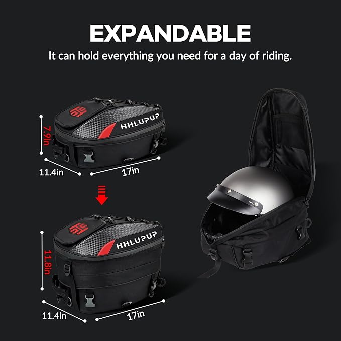 38L Motorcycle Tail Bag Seat Helmet Large Capacity Motorcycle Backpack Waterproof Luggage Bag Red - Image 2