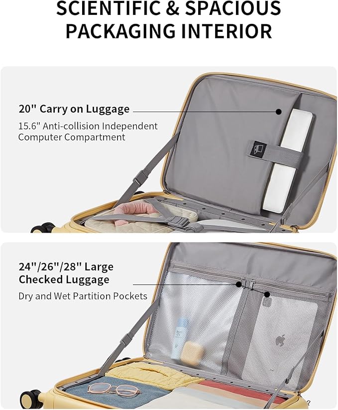 Expandable Top Open 28 Inch Checked Luggage with Spinner Wheels, Large Suitcase with TSA Lock, Hardside Travel Luggage Suitcases for Men Women, for 25+Days Travel, Cheese Yellow - Image 5