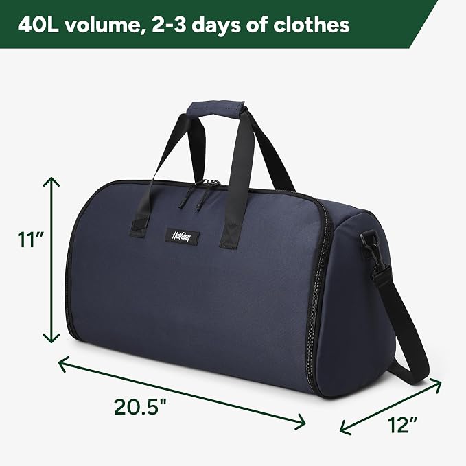 Halfday Convertible 2-in-1 Garment Duffel Weekender Bag 40L: Wrinkle-Free Travel (Hanging Suit Compartment, Shoe Pockets, Trolley Sleeve), Durable & Water-Resistant Carry-on, Marine - Image 6