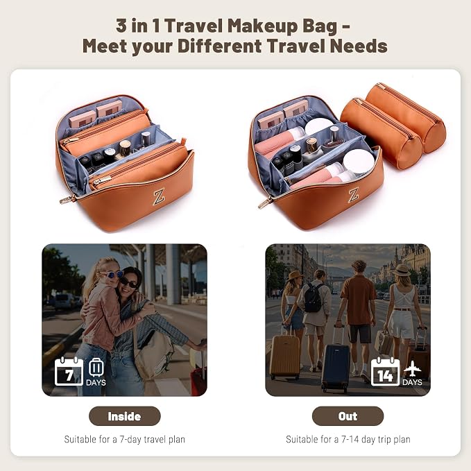 BOYATU Personalized Travel Makeup Bag: 3-in-1 Cosmetic Bag Gift for Women | Initial Make up Bag Organizer - Custom Letters A-Z - Flat Open Portable Toiletry Bag for Birthday Graduation Anniversary - Image 5