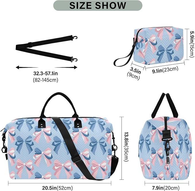 Weekender Bags Travel Duffel Gym Bag Carry on Overnight Tote Bag with Toiletry Bag for Airplane Travel Trip Gym Yoga (Ribbon Bow Sea) - Image 3