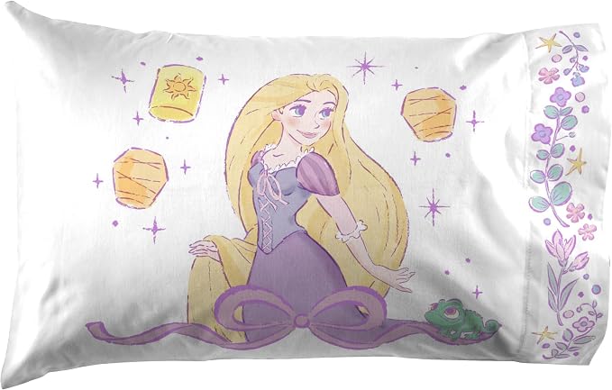 Jay Franco Kids Sheet Set with Fitted, Flat Sheets & Pillow Cover - Ultra-Soft Bedding with Pillowcase for Room Decor, Purple - Disney Princess Rapunzel, 4 Piece Queen - Image 3
