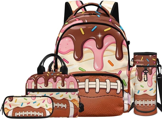 Sweetheart Print Backpack for Boys 4 Pack School Bag Rucksack with Reusable Lunch Bag Water Bottle Carrier Bag Pencil Case Set - Image 2
