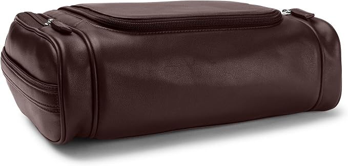 Leatherology Brown Hanging Toiletry Kit – Full Grain Leather Travel Organizer with Hanger and Multiple Storage Compartments - Image 2