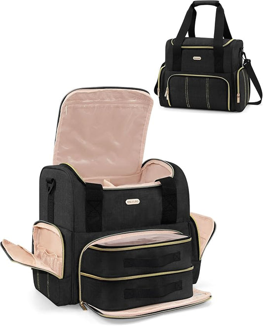 BALULHG Large Travel Makeup Bag with 2 Removable Cases, Cosmetic Bag with Multiple Storage Sections, with Multiple Storage Sections,Double Layer Big Travel Make Up Organizer Case,Travel Toiletry Bag by BALULHG