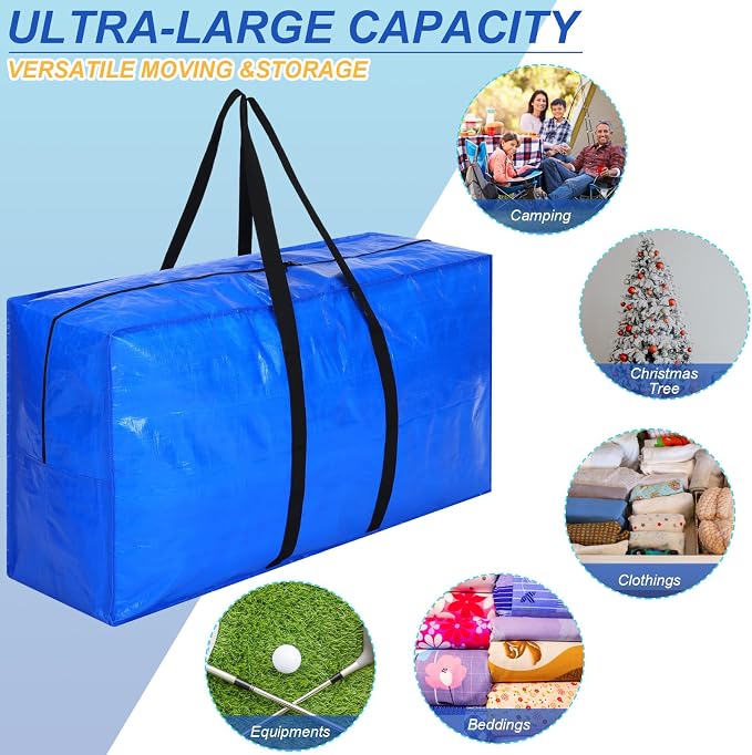 Windyun 4 Pack 75 Gallon Extra Large Moving Bags XXL Heavy Duty Storage Bag with Strong Zipper Handle Jumbo Big Tote Box Foldable for College Dorm Travel Clothes Duffle Blanket Pillow(Blue) - Image 4