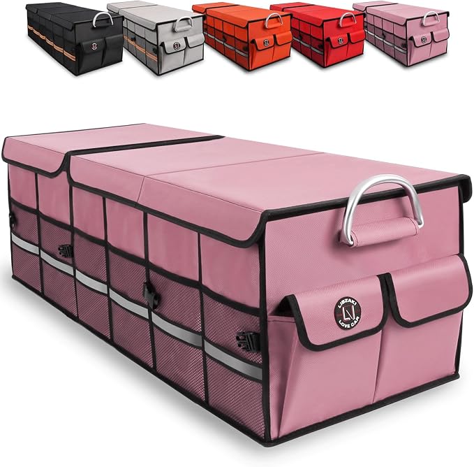 Big Car Trunk Organizer, Cargo Organizer SUV Trunk Storage Non Slip Bottom Waterproof Collapsible Durable Multi Compartments-(Oversize,Pink) by LILIBZAKI