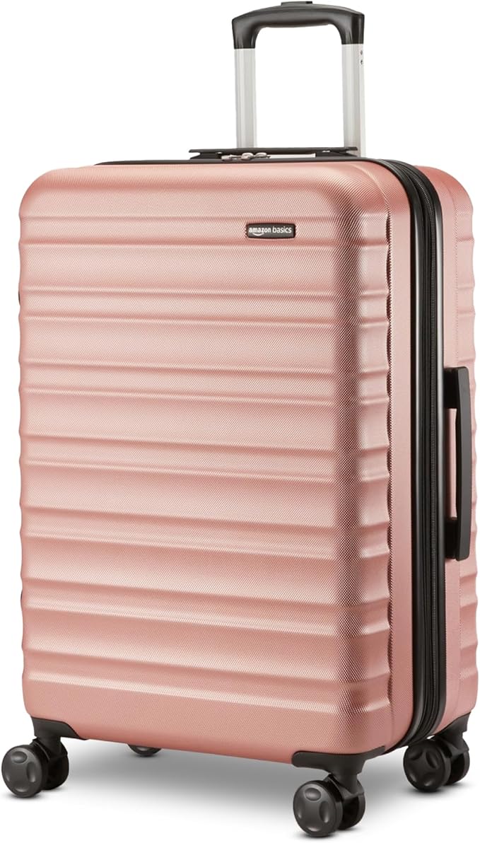 Amazon Basics 26" Hardside Medium Checked Luggage, Expandable Hardshell Suitcase with Telescoping Handle, Scratch-Resistant Surface, Four Multi-directional Wheels, Rose Gold by AmazonBasics