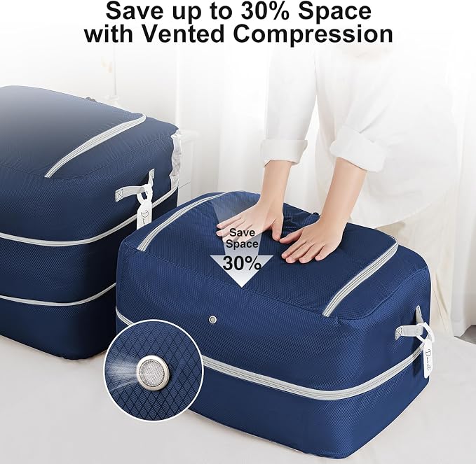 Comforter Storage Bag - 110L Large Capacity Blanket Storage Bags Ultra Space Saving Self Compression Organizer, Washable Compression Bags for Storage Comforter Blanket, 4-Pack, Navy Blue - Image 3