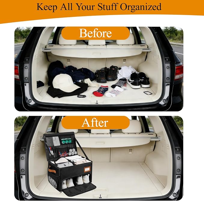 2 Layer Golf Trunk Organizer, Golf Organizer with 2 Pairs Shoes Compartment, Golf Storage Waterproof Car Trunk Locker for Balls, Caps, Clothes, Gloves, Accessories, Gifts for Golfers - Image 6