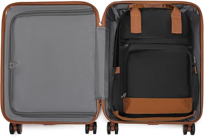 Kono Luggage Set 3 Piece Carry On Hardside Luggage with Spinner Wheels | Lightweight PC+ABS Carry On Suitcase with TSA Lock Apricot Black - Image 8